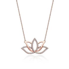 Gumush T6242 Gümüş Rose Lotus Çiçeği Kolye