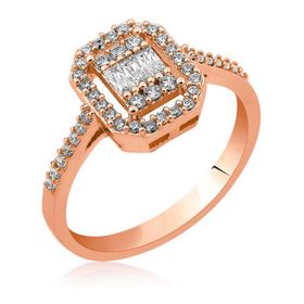 Gumush T6256 Gümüş Baget Kesim Rose Kadın Yüzük