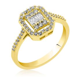 Gumush T6257 Gümüş Baget Kesim Gold Kadın Yüzük