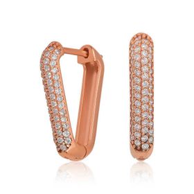 Gumush T6309 Gümüş Rose Beyaz Taşlı Üçgen Küpe