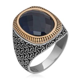 Gumush T6328 Siyah Zirkon Taşlı Oval Erkek Gümüş Yüzük