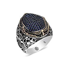 Gumush T6333 Lacivert Zirkon Taşlı Oval Erkek Gümüş Yüzük