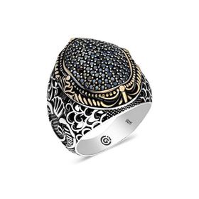 Gumush T6336 Siyah Zirkon Taşlı Oval Erkek Gümüş Yüzük
