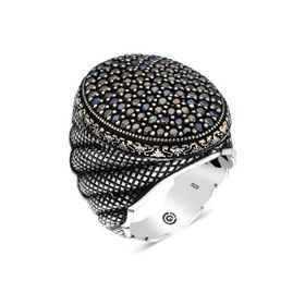 Gumush T6358 Siyah Zirkon Taşlı Oval Erkek Gümüş Yüzük