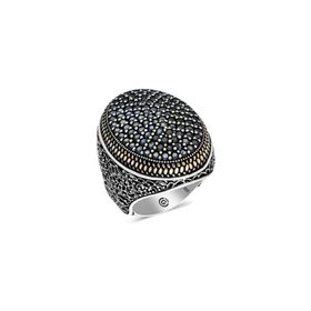 Gumush T6360 Siyah Zirkon Taşlı Oval Erkek Gümüş Yüzük