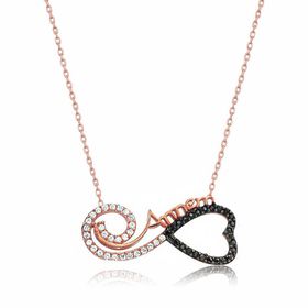 Gumush T6384 Gümüş Rose Kalpli Sonsuzluk Annem Kolye
