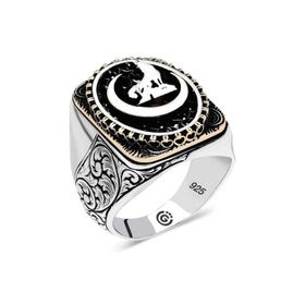 Gumush T6426 Hilal Bozkurt Oval Erkek Gümüş Yüzük