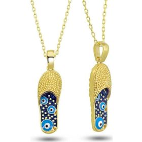 Gumush T6436 Gold Nazar Kapalı Terlik Kadın Gümüş Kolye