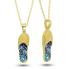 Gumush T6436 Gold Nazar Kapalı Terlik Kadın Gümüş Kolye