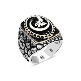 Gumush T6446 Hilal Bozkurt Oval Erkek Gümüş Yüzük