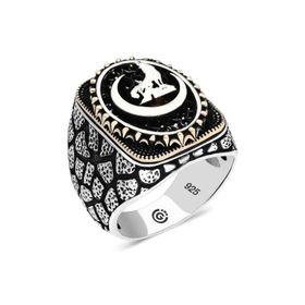 Gumush T6446 Hilal Bozkurt Oval Erkek Gümüş Yüzük