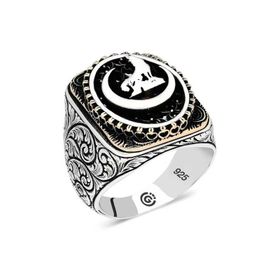 Gumush T6467 Hilal Bozkurt Oval Erkek Gümüş Yüzük