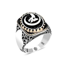Gumush T6471 Hilal Bozkurt Oval Erkek Gümüş Yüzük