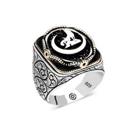 Gumush T6488 Hilal Bozkurt Oval Erkek Gümüş Yüzük
