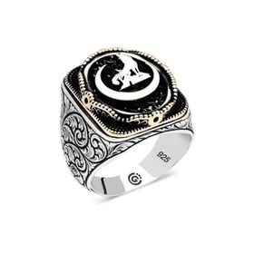 Gumush T6488 Hilal Bozkurt Oval Erkek Gümüş Yüzük