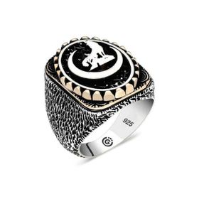 Gumush T6497 Hilal Bozkurt Oval Erkek Gümüş Yüzük