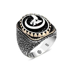 Gumush T6497 Hilal Bozkurt Oval Erkek Gümüş Yüzük