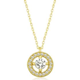 Gumush T6501 Gold Minimal Yuvarlak Tektaş Kadın Gümüş Kolye