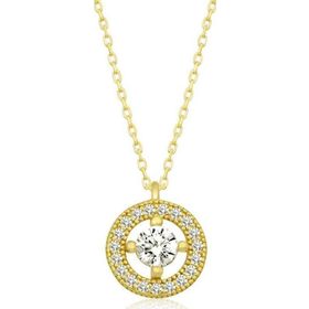 Gumush T6501 Gold Minimal Yuvarlak Tektaş Kadın Gümüş Kolye