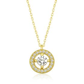 Gumush T6501 Gold Minimal Yuvarlak Tektaş Kadın Gümüş Kolye