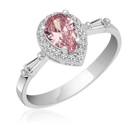 Gumush T6529 Gümüş Pembe Damla Taşlı Kadın Yüzük