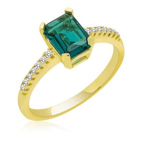 Gumush T6558 Gold Yeşil Baget Taşlı Kadın Gümüş Yüzük