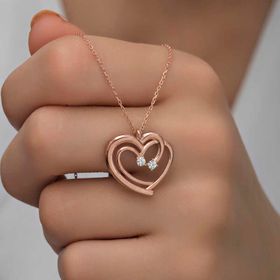 Gumush T6581 Rose Birleşmiş Kalpler Kadın Gümüş Kolye