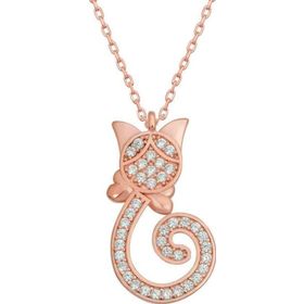 Gumush T6585 Rose Kedi Kadın Gümüş Kolye