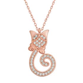 Gumush T6585 Rose Kedi Kadın Gümüş Kolye