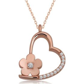 Gumush T6589 Rose Çiçekli Kalp Kadın Gümüş Kolye