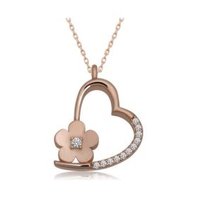 Gumush T6589 Rose Çiçekli Kalp Kadın Gümüş Kolye