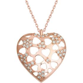 Gumush T6591 Rose Bombeli Kalp Kadın Gümüş Kolye