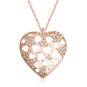 Gumush T6591 Rose Bombeli Kalp Kadın Gümüş Kolye