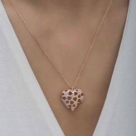 Gumush T6591 Rose Bombeli Kalp Kadın Gümüş Kolye
