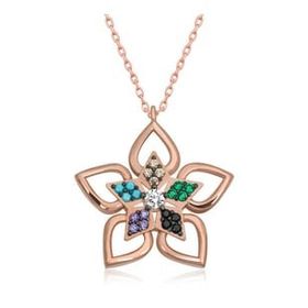 Gumush T6596 ​Rose Renkli Taşlı Çiçek Kadın Gümüş Kolye