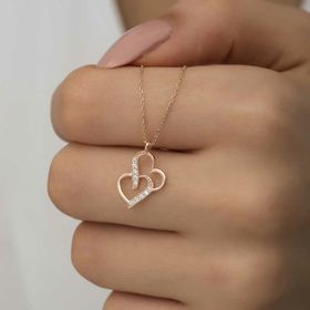 Gumush T6603 Rose Birleşmiş Kalpler Kadın Gümüş Kolye