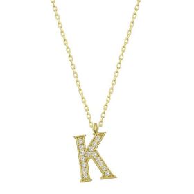 Gumush T6618 Gold K Harfi Kadın Gümüş Kolye