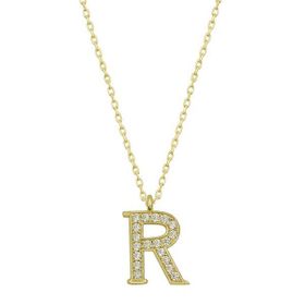 Gumush T6625 Gold R Harfi Kadın Gümüş Kolye