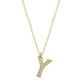 Gumush T6632 Gold Y Harfi Kadın Gümüş Kolye