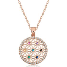 Gumush T6634 Rose Renkli Taşlı Yaşam Çiçeği Kadın Gümüş Kolye