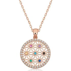 Gumush T6634 Rose Renkli Taşlı Yaşam Çiçeği Kadın Gümüş Kolye