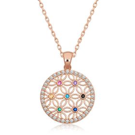 Gumush T6634 Rose Renkli Taşlı Yaşam Çiçeği Kadın Gümüş Kolye