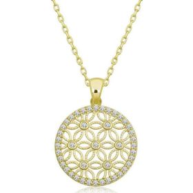 Gumush T6637 Gümüş Gold Beyaz Taşlı Yaşam Çiçeği Kadın Kolye
