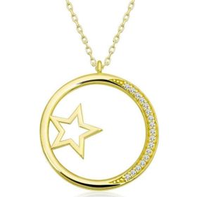 Gumush T6651 Gümüş Gold Yıldız Detaylı Halka Kadın Kolye