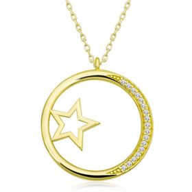 Gumush T6651 Gümüş Gold Yıldız Detaylı Halka Kadın Kolye
