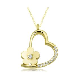 Gumush T6652 Gümüş Gold Çiçekli Kalp Kadın Kolye