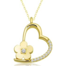 Gumush T6652 Gümüş Gold Çiçekli Kalp Kadın Kolye