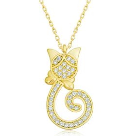 Gumush T6656 Gold Kedi Kadın Gümüş Kolye