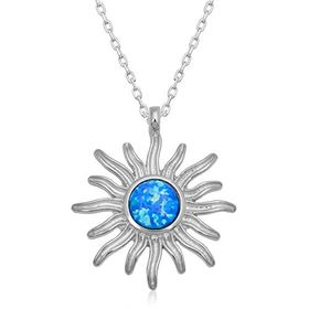 Gumush T6671 Mavi Opal Taşlı Güneş Kadın Gümüş Kolye