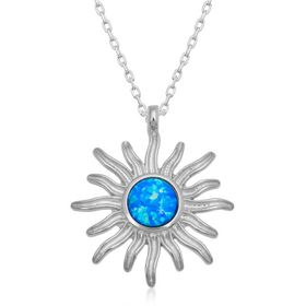 Gumush T6671 Mavi Opal Taşlı Güneş Kadın Gümüş Kolye